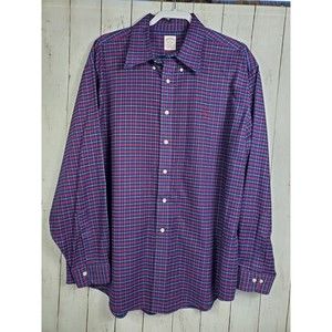 Brooks Brothers Dress Shirt Supima Cotton Mens XL Purple Red Original Polo Plaid